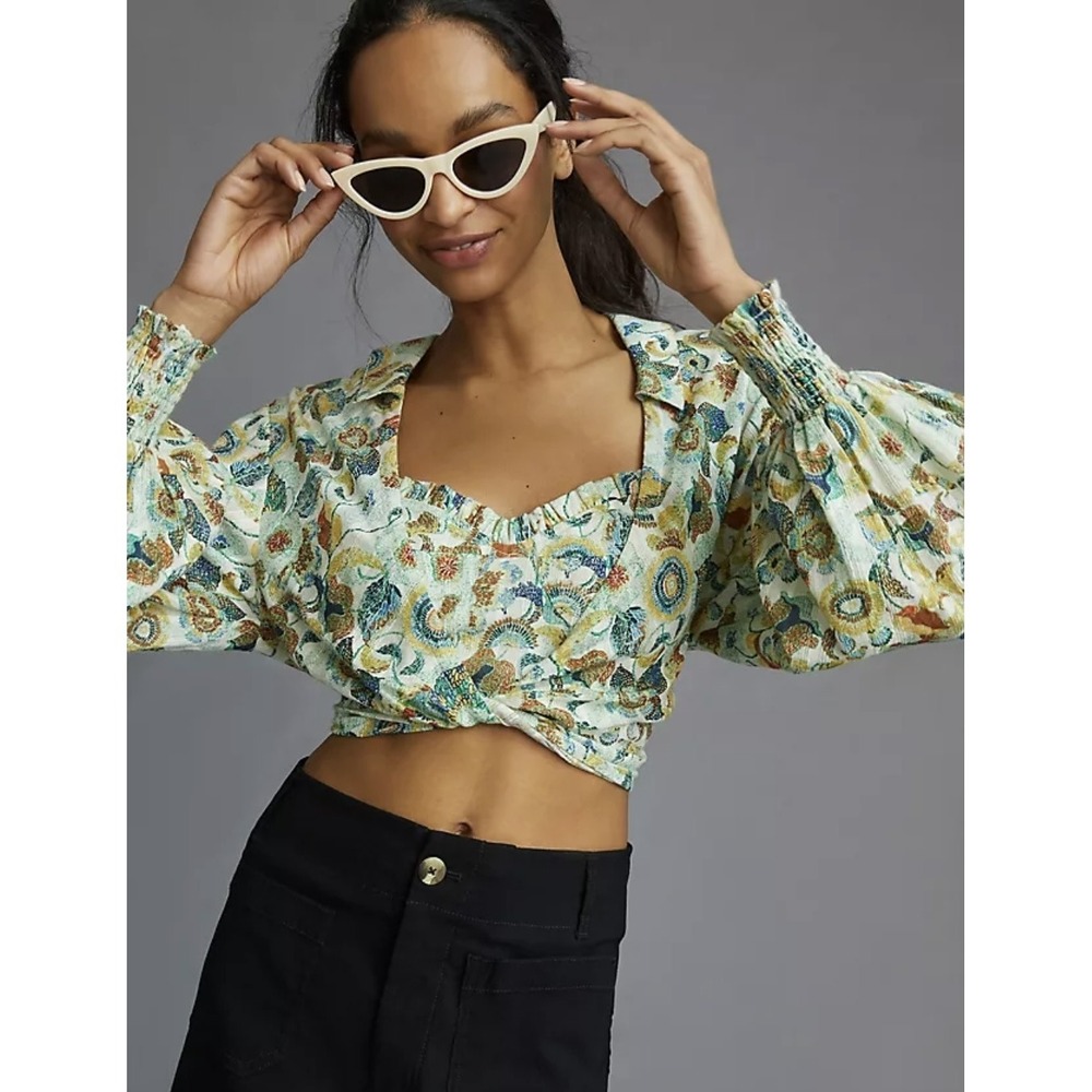 Anthropologie By Anthropologie Twist Front Crop Top Set Women's Medium Floral